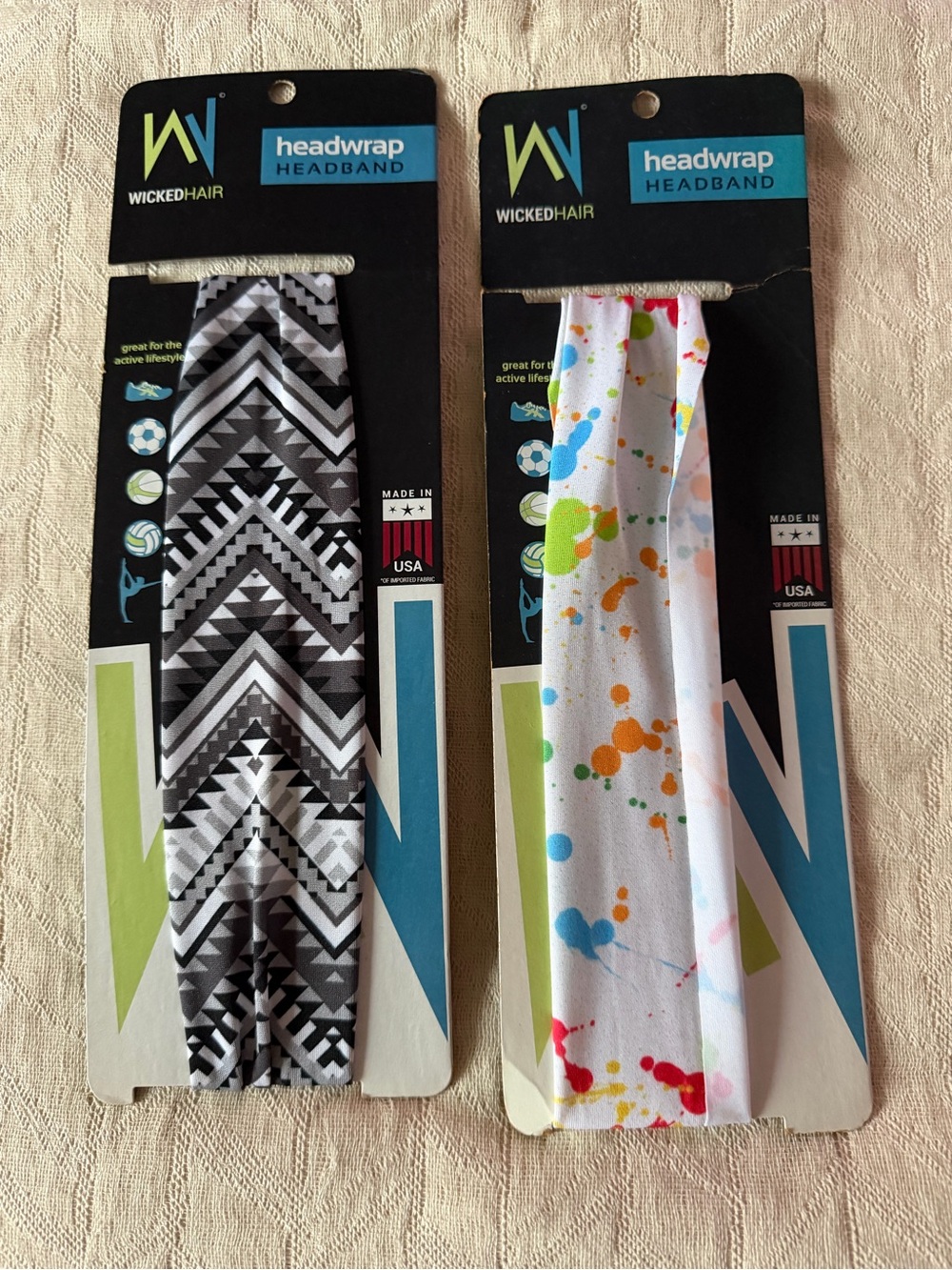 Headwrap Headband — Black Chevron & White Multicolor Paint-Splash